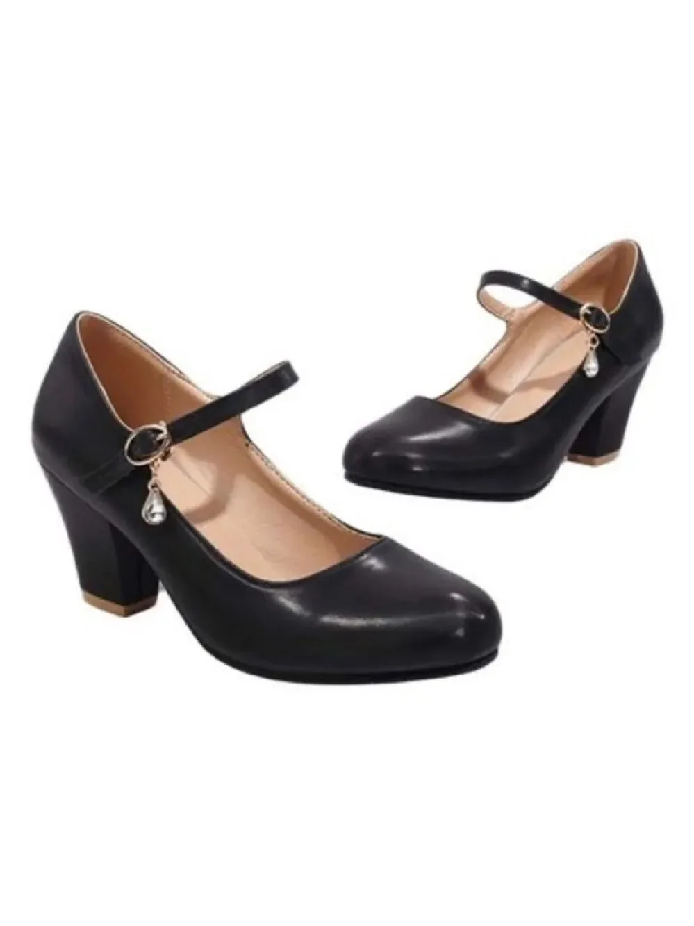 BUTITI Black Charm-Accent Block-Heel Pump - Women